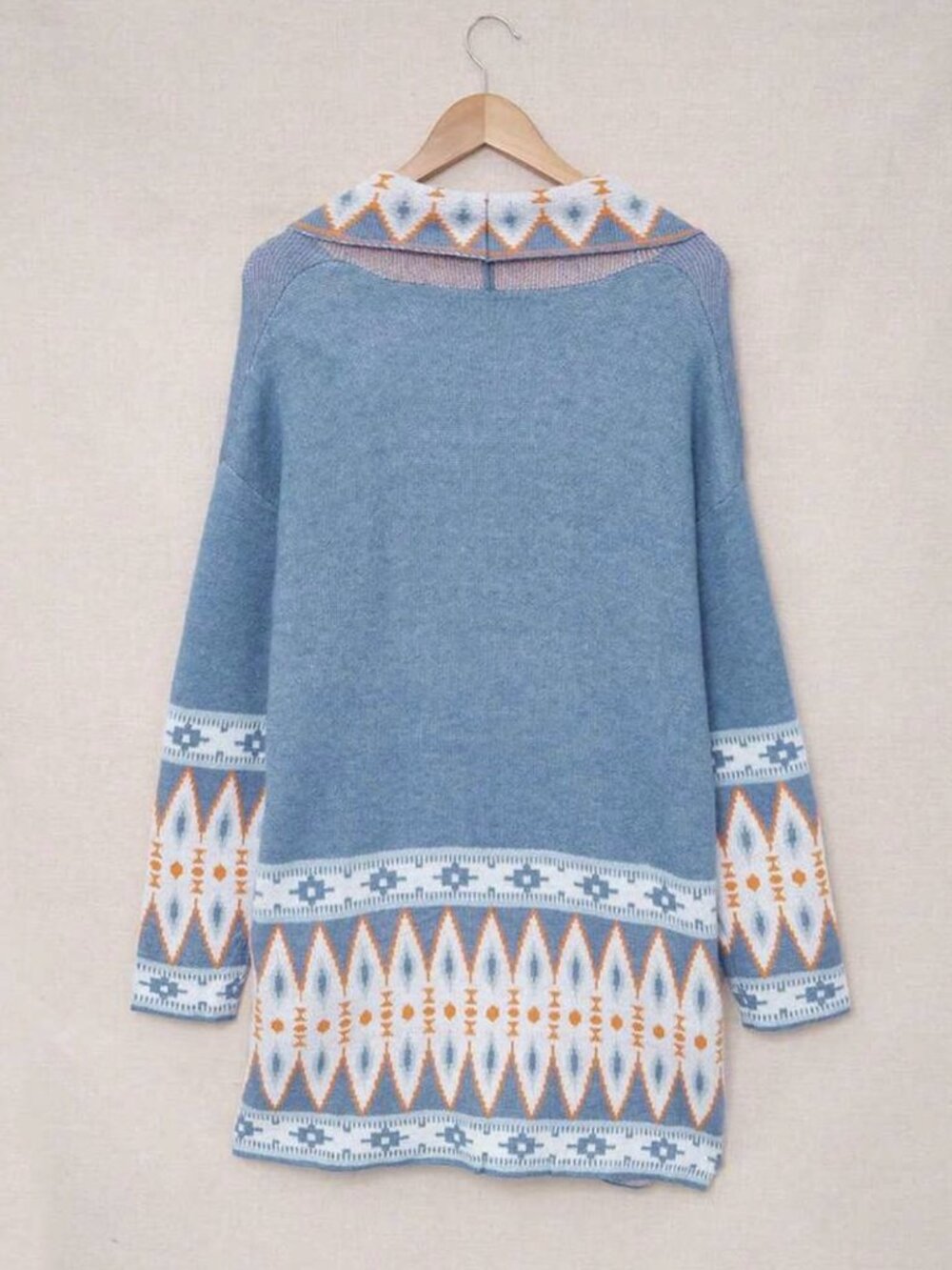 Aztec Print Open Front Cardigan | Orange Blue White | Womens XL - Picture 4 of 13